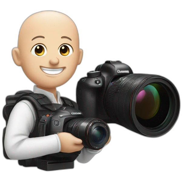 white baldy photographer smiling with a canon r5 emoji