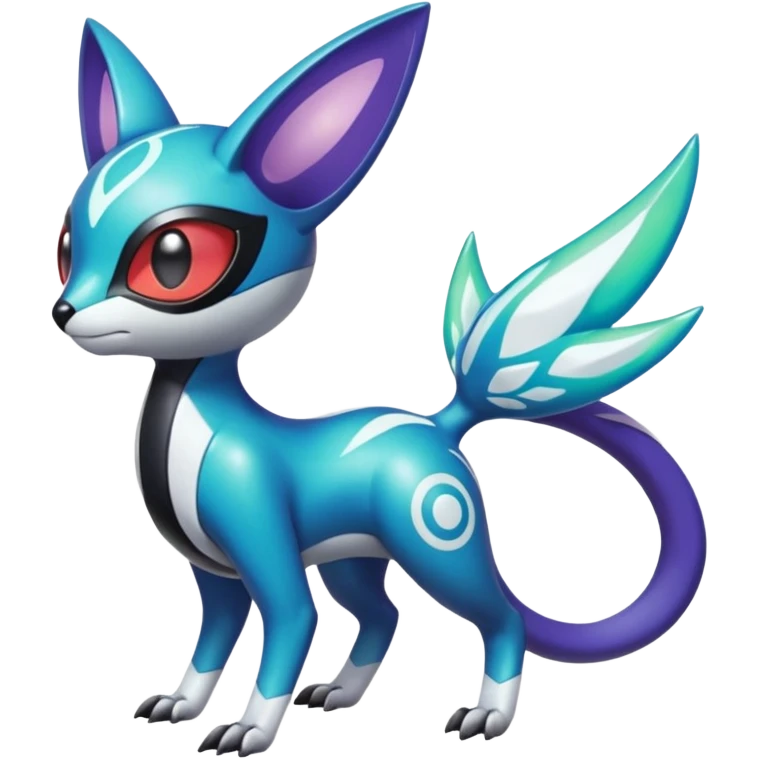 Shiny Colorful glowing glossy smooth soft silky Futuristic Cyber-Vernid-Trico-Meloetta-Latias-Koraidon-Peppercat-Protogen-Pokémon-Digimon-Fakémon-fusion-hybrid-creature emoji