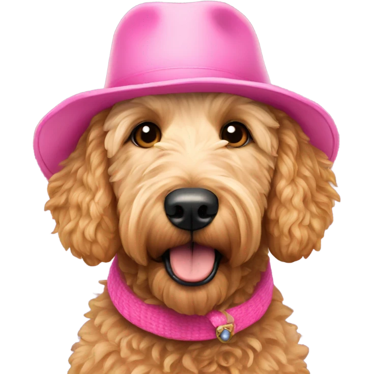 golden doodle dog wearing a pink hat  emoji