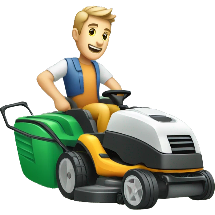 Guy mowing lawn with lawnmover emoji
