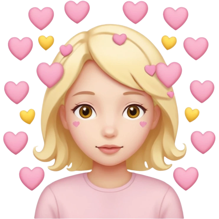 A girl with hearts around her head in soft pink, beige and yellow pastel colors emoji