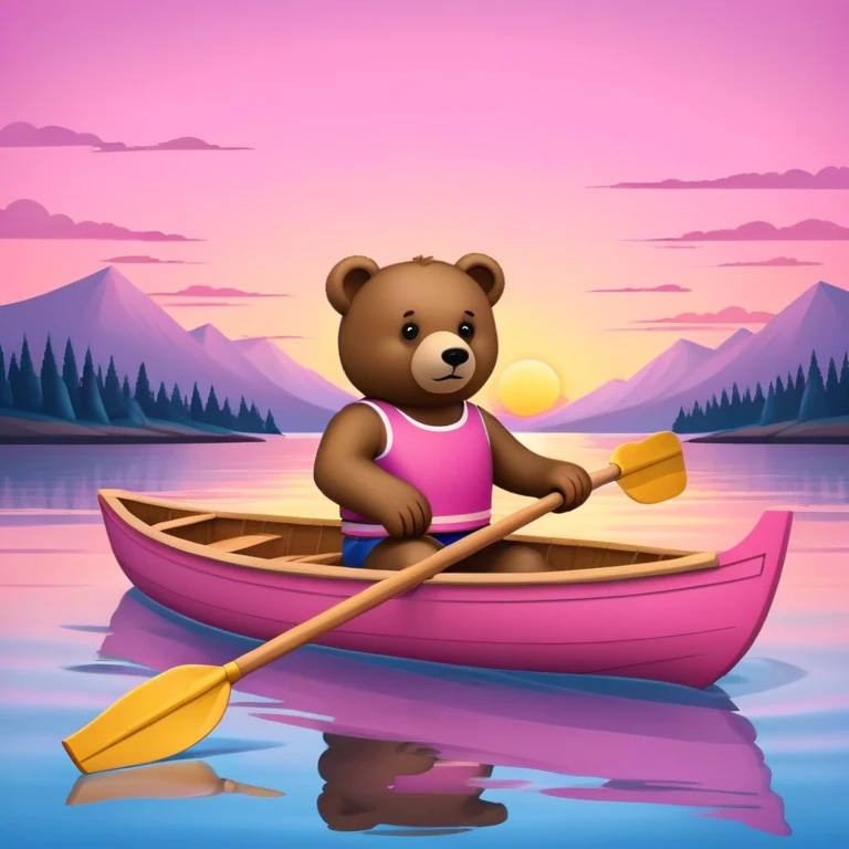pink rowing boat with a bear rowing at sunset emoji