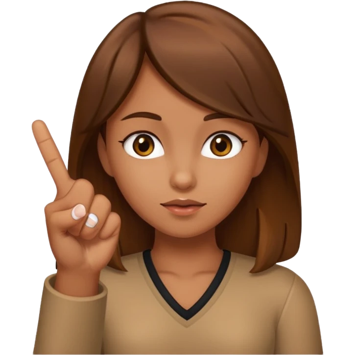 Tan girlnwith brown hair doing the middle finger emoji