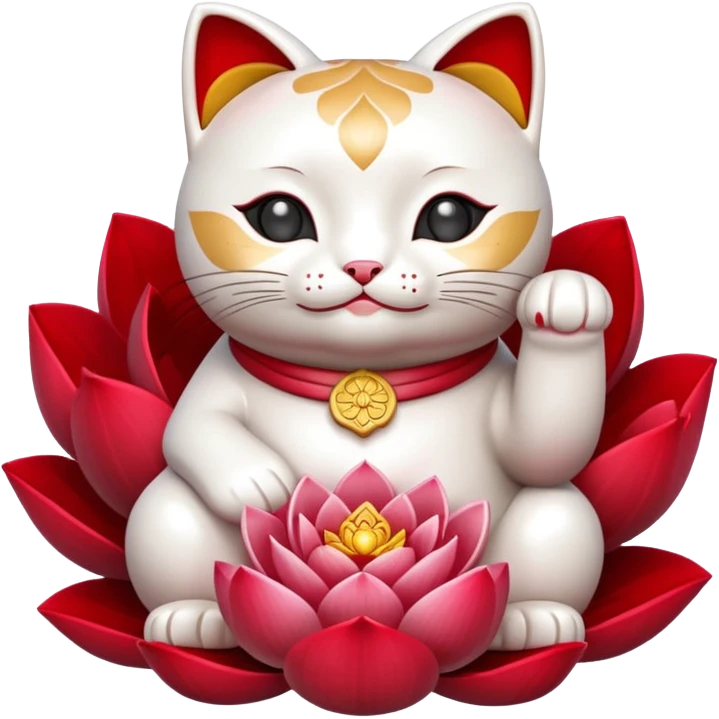Lucky cat with red lotus flower emoji