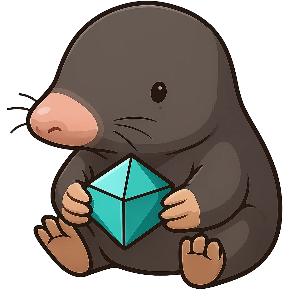 Make the character look more like a real mole with a longer nose, small eyes, and mole-like features, still holding a Minecraft diamond block. The style should be cartoonish and cute with no background. emoji