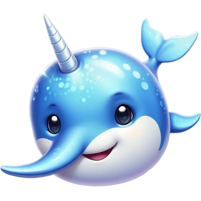Cinematic Cute Narwhal Portrait Emoji, Head tilted playfully and inquisitively, with a glossy, shimmering body highlighted by its iconic tusk and sparkling eyes filled with wonder, Simplified yet irresistibly adorable features, highly detailed, glowing with a warm, friendly glow, high shine, affectionate and lively, stylized with a touch of whimsical charm, bright and endearing, soft glowing outline, capturing the essence of a mischievous marine marvel that feels like it could frolic out of the screen into your heart! emoji