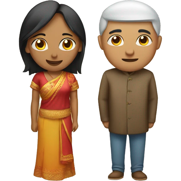 A Chinese man and an Indian woman in love emoji