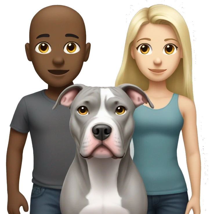 Gray Pitbull standing with brunette boy and blonde girl emoji