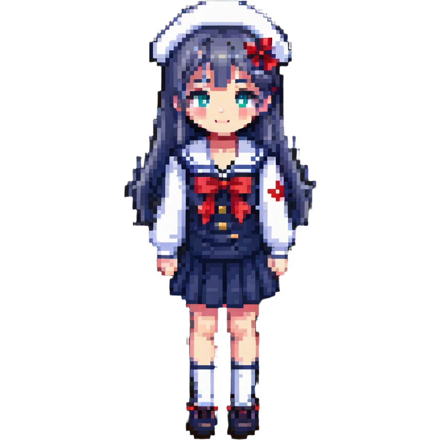 Japanese anime schoolgirl with classic sailor uniform in pixel art style emoji