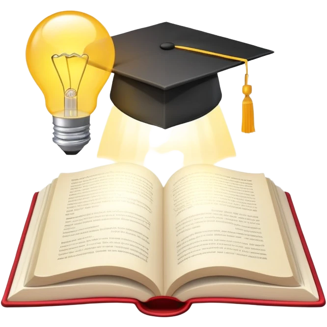 open book with a graduation cap and a glowing lightbulb emoji