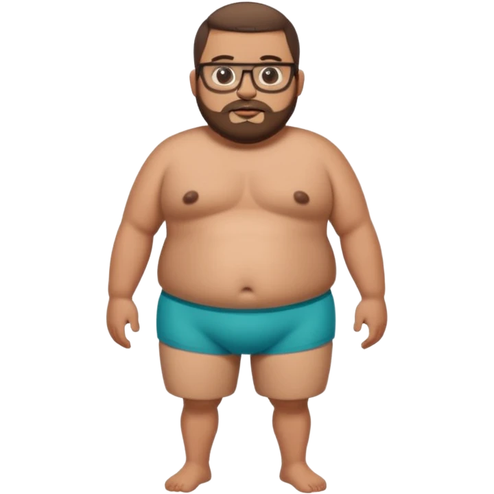 A very fat standing shirtless mexican guy in his boxers with a buzzcut, a beard, and glasses emoji