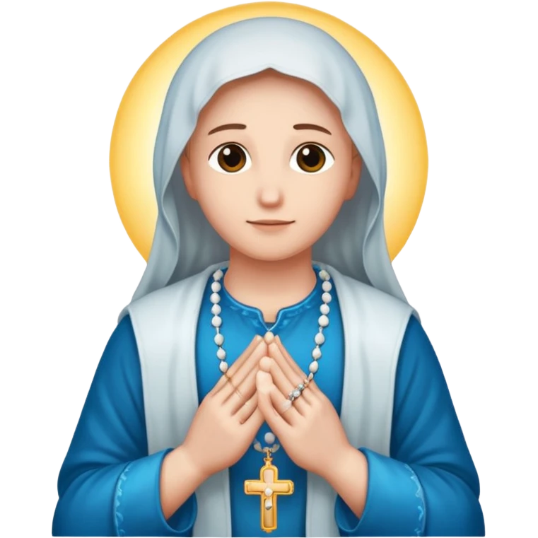 Praying hands holding a rosary, with a glowing effect. emoji
