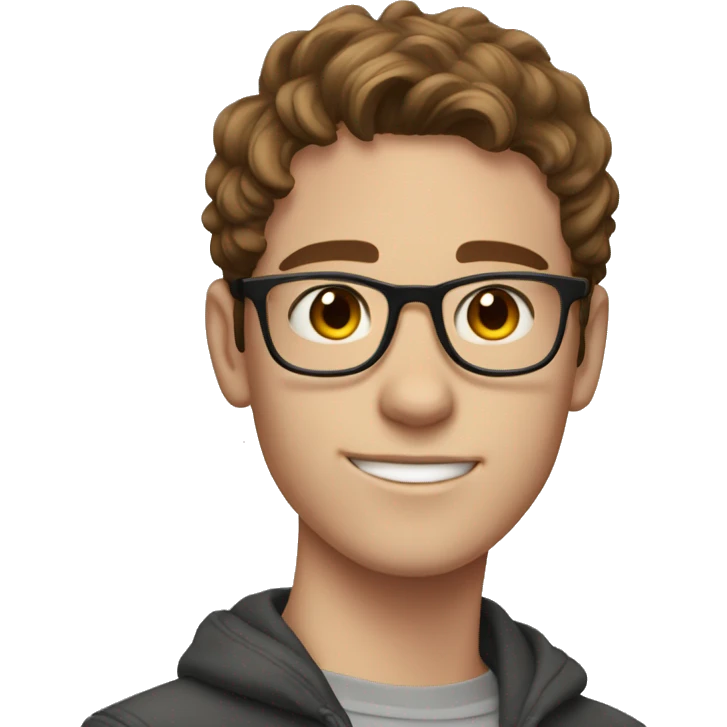 Boy (age 21) with brown hair, freckless near chin and glasses on emoji