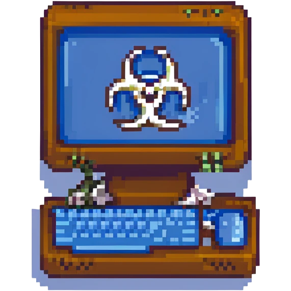 blue screen computer with a biohazard sign emoji