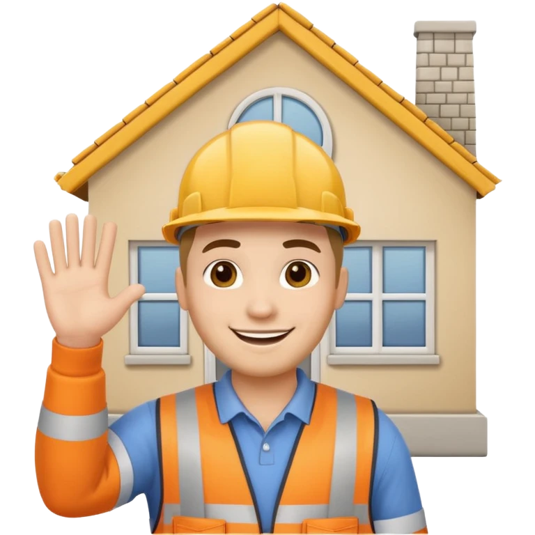 construction worker waving in front of a small house emoji