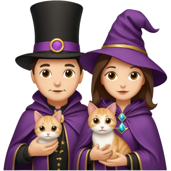 magician couple and their pet cat emoji
