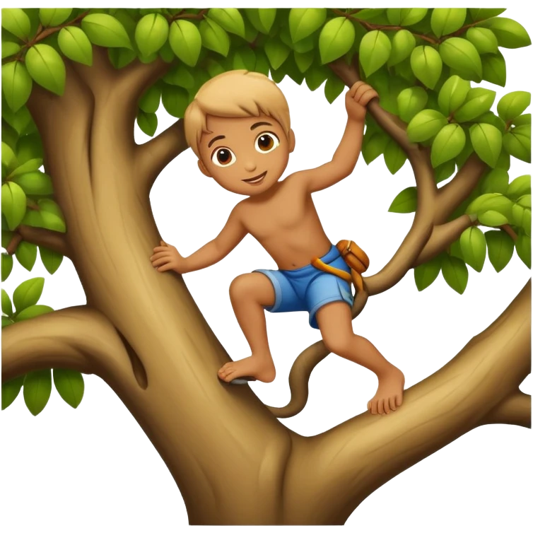 child climbing a tree, fun and friendly emoji
