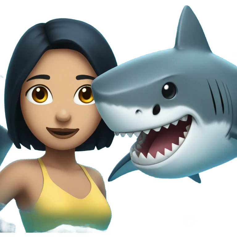 Girl with black hair with shark in Hawaii emoji