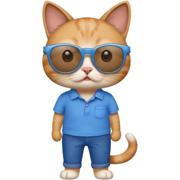 Cat with sunglasses with blue shirt pants and shocked emoji