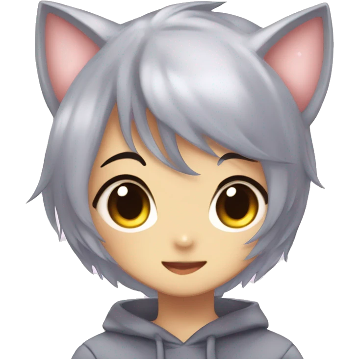 Cute Kawaii Beautiful Gorgeous Sparkly Shiny Blushing Anime Style Shojo Catboy With Pretty Hair And Hoodie Trendy Style Outside emoji