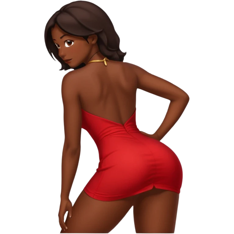 Dark skin sexy emoji in short red dress bending over showing ass emoji