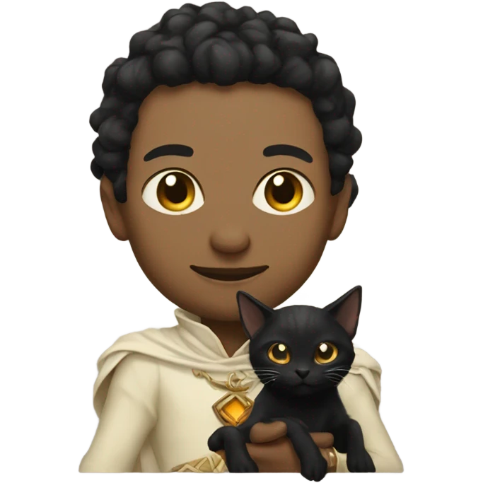 A pale sun warlock who is holding a black kitten emoji