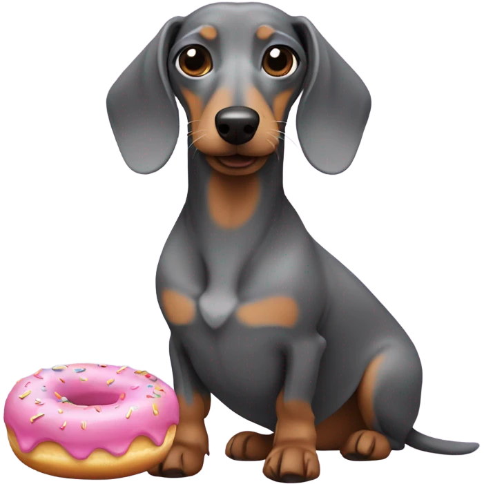 Grey dachshund with a donut emoji