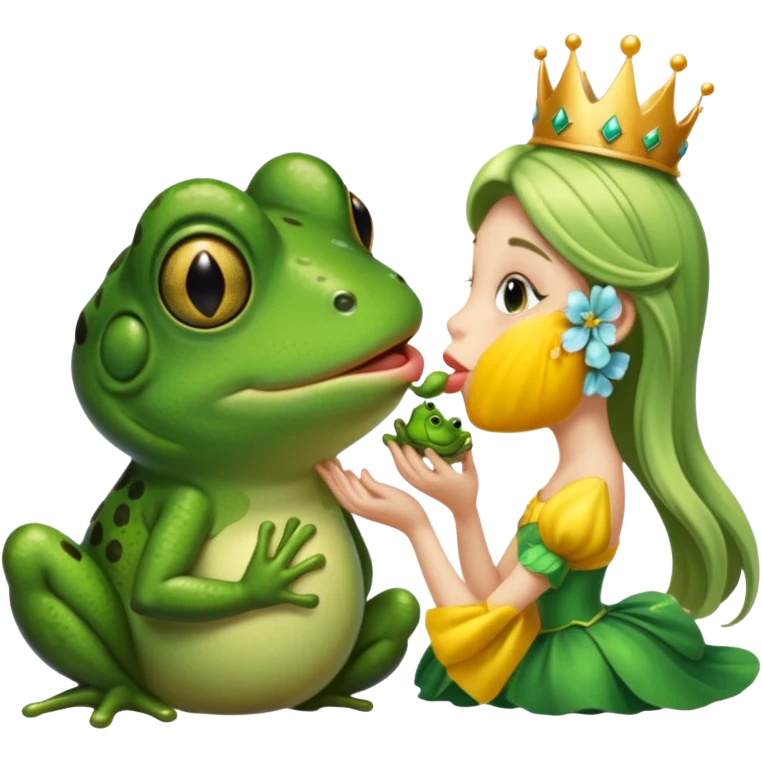 a half frog half princess kissing a frog emoji