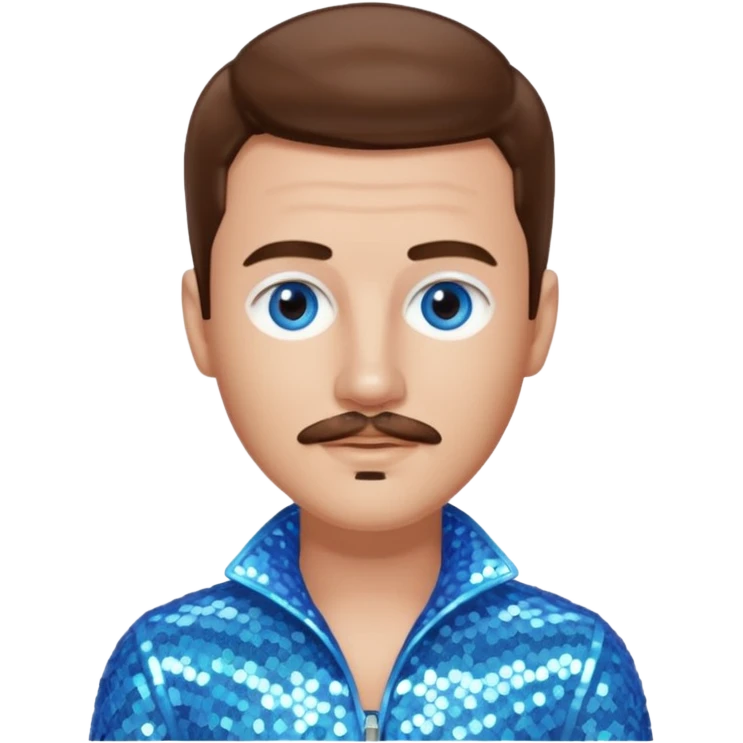 Benson Boone (b.2002), Pop Singer with blue eyes, brown hair and thin mustache, icy blue sequin outfit emoji