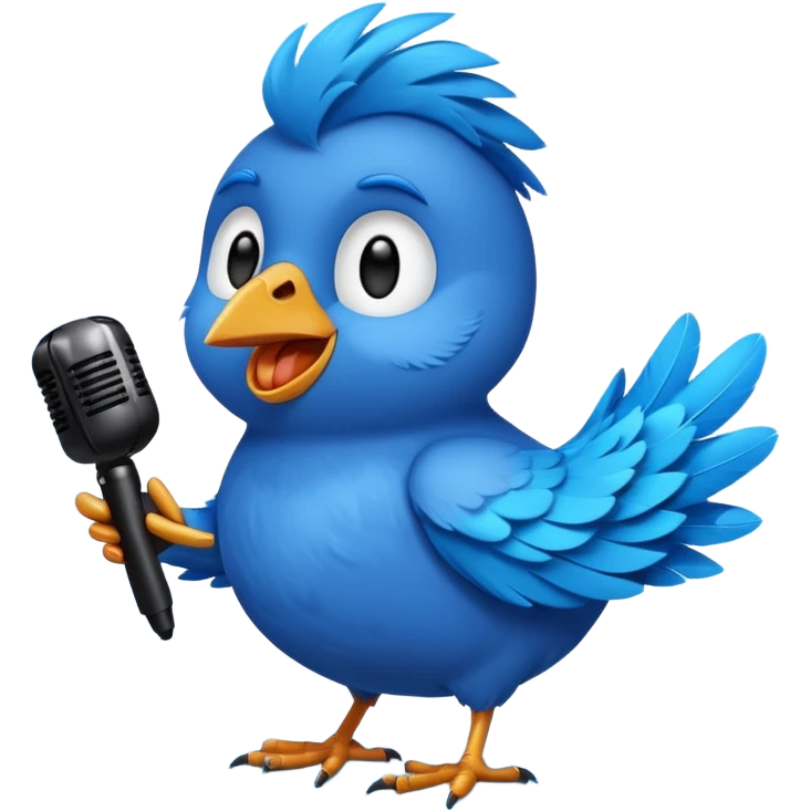 A blue Twitter bird happily singing Beautiful music emoji