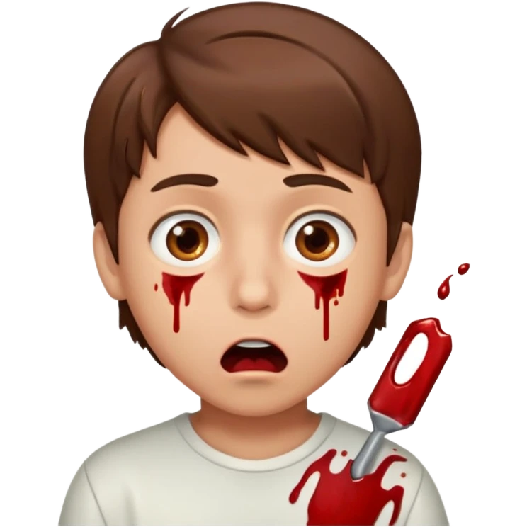boy with brown hair and brown eyes who is supriced because he just ate pussy and he’s got blood on his mouth  emoji