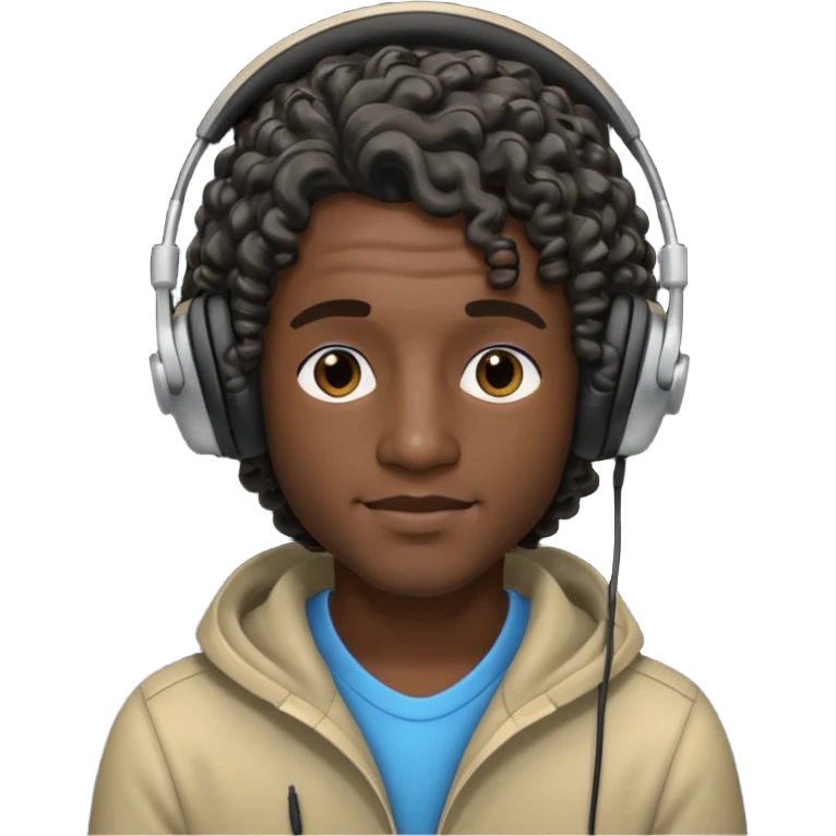 black long curly hair man wearing headphones no microphone emoji