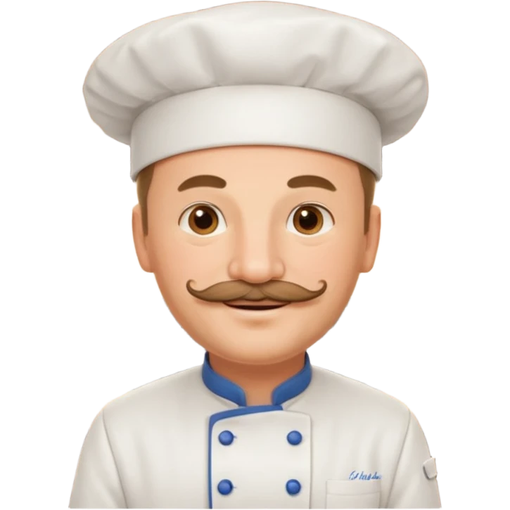 Est-ce que tu peux me faire un chef cuistot qui ressemble à Philippe Etchebest et qui est devant un restaurant? Est-ce que tu peux le faire souriant, avec une moustache de cuistot? 
 emoji