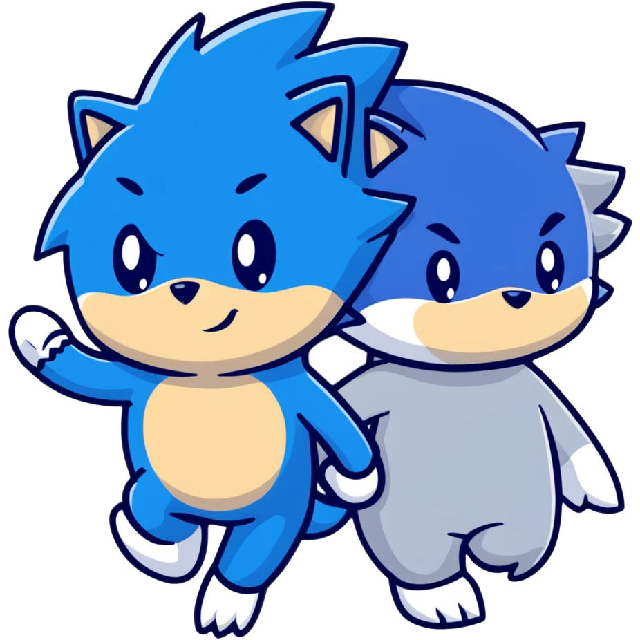 Sonic the blue hedgehog and Silver the white/silver hedgehog holding hands together as friends emoji