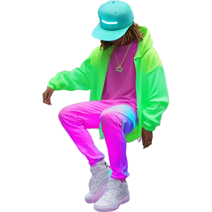 Multicoloured neon Vaporwave person hoodie dancing hip hop bucket hat tropical Skater fashion aesthetic baggy clothes graphic t shirt 420 emoji