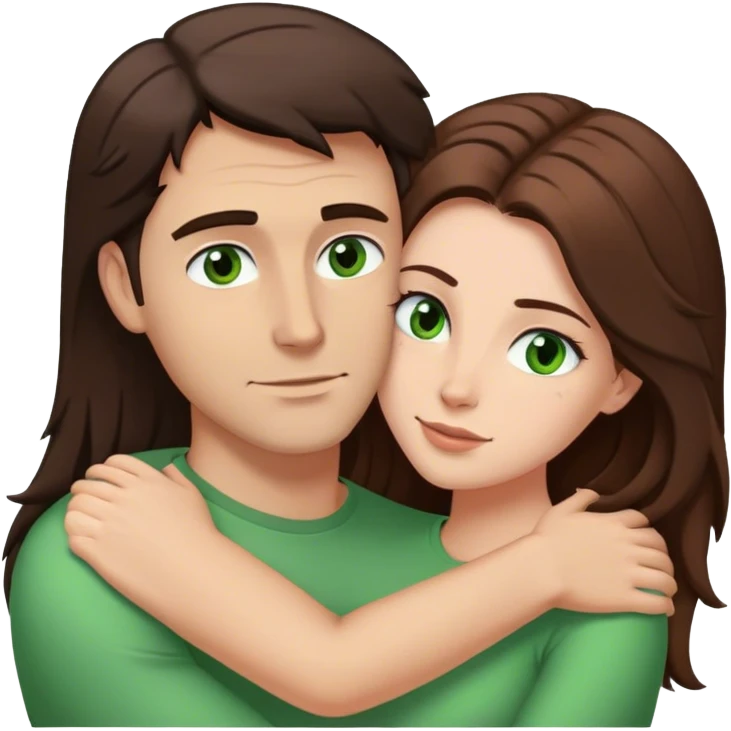 White man brown eyes and short dark BROWN hair hugging white woman with long brown hair and green eyes emoji