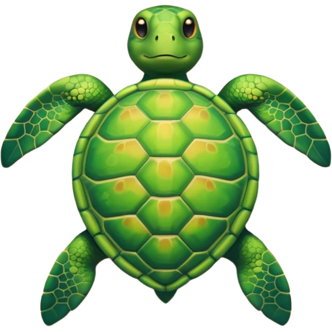 turtle on sandy beach, top-down view, apple emoji style, unique variation emoji