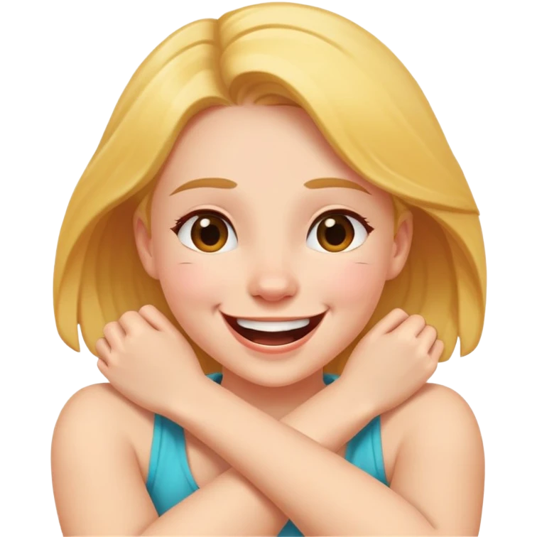 girl with crossed arms around her neck laughing emoji