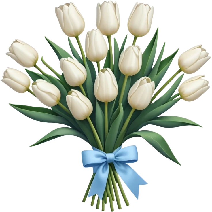 White tulips bouquet with light blue navy bow emoji