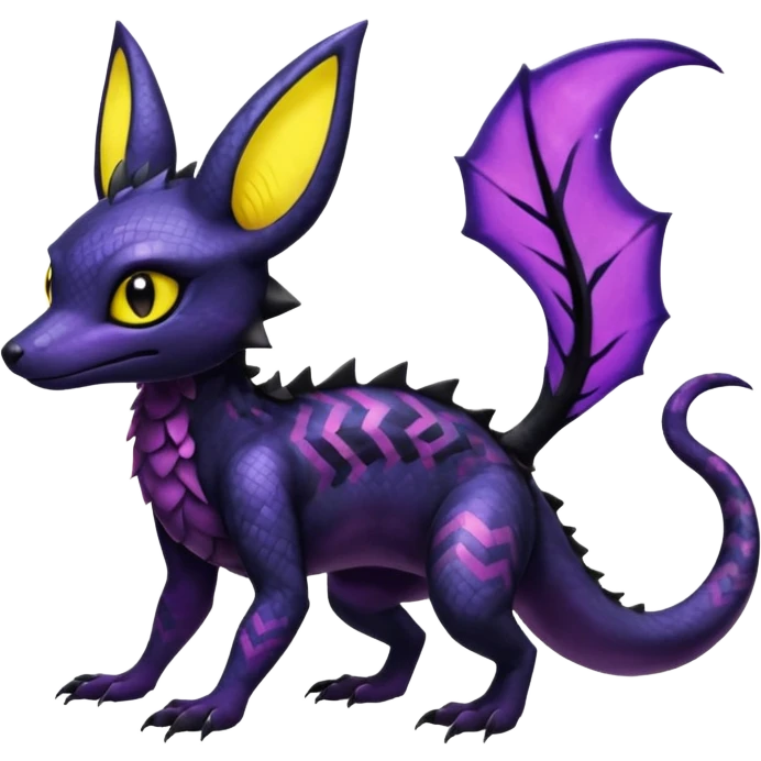 Scaley Exotic Salandit-Noibat-Umbreon-Fakémon-hybrid-creature (full body)  emoji