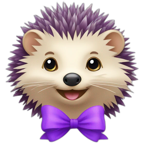 Cheerful hedgehog with a purple bow emoji