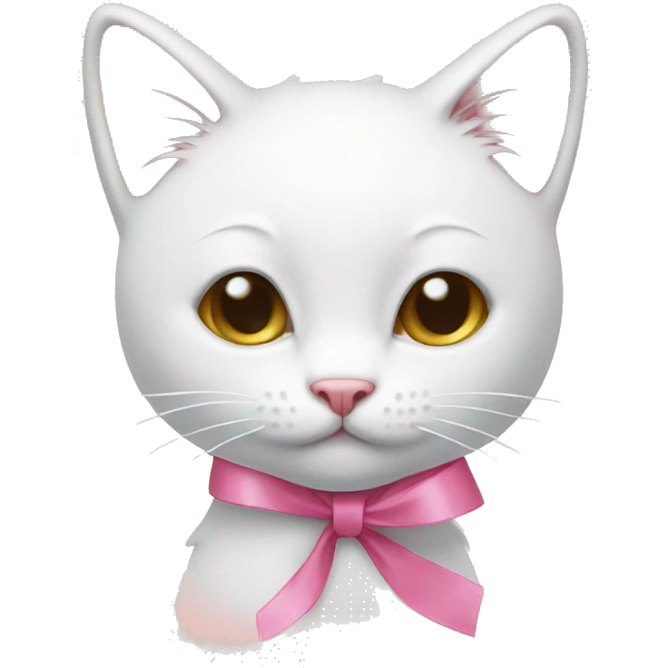 White kitty with pink ribbon emoji