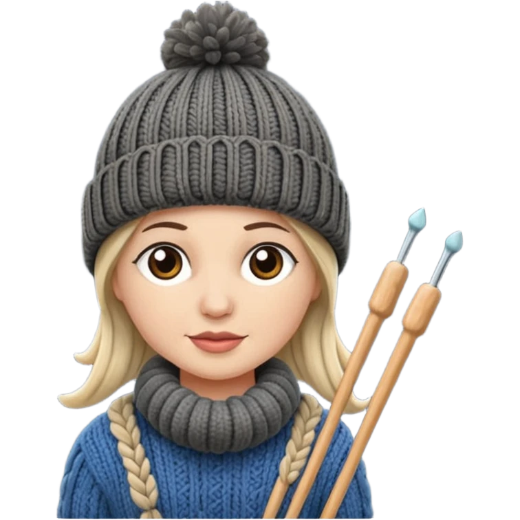 Knitted hat with knitting needles emoji