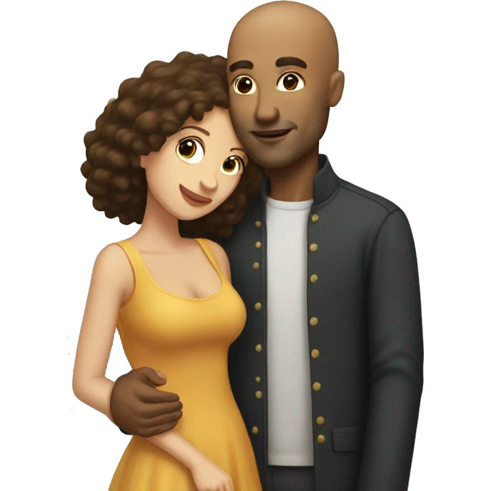 Brown bald man with chinhair kissing brunette woman with long hair emoji