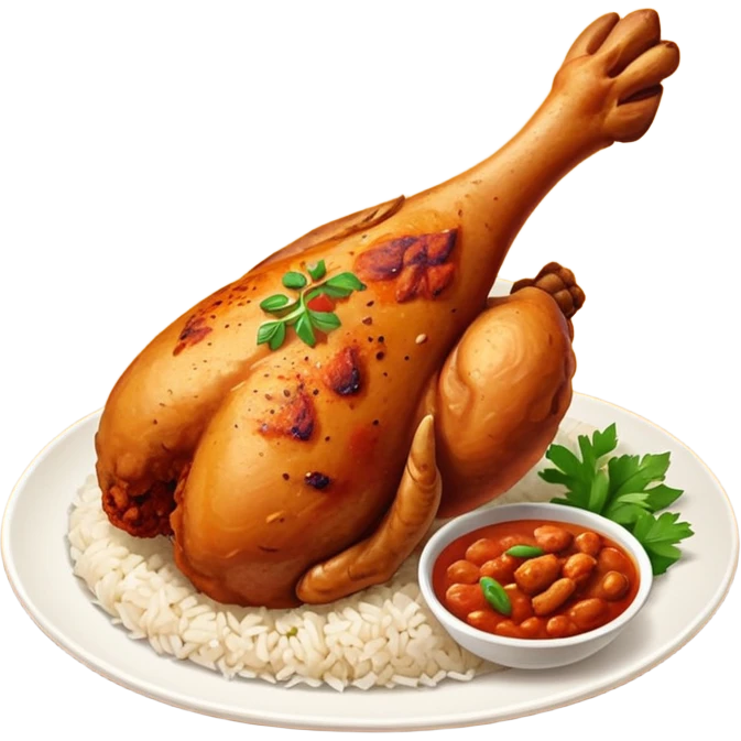 chickenwhole leg fry with  tandoori red masala rice emoji