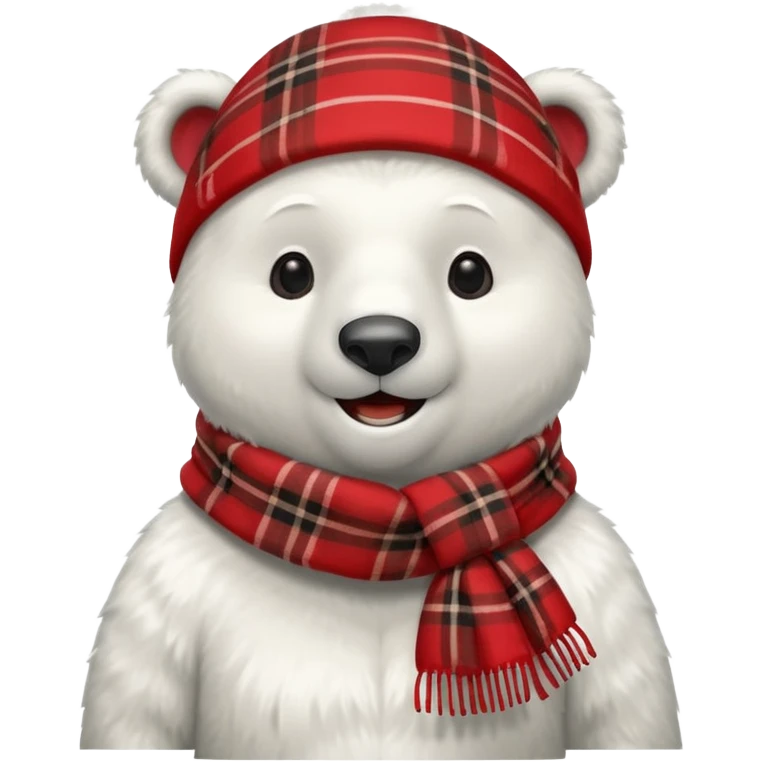 polar bear wear red plaid scarf emoji