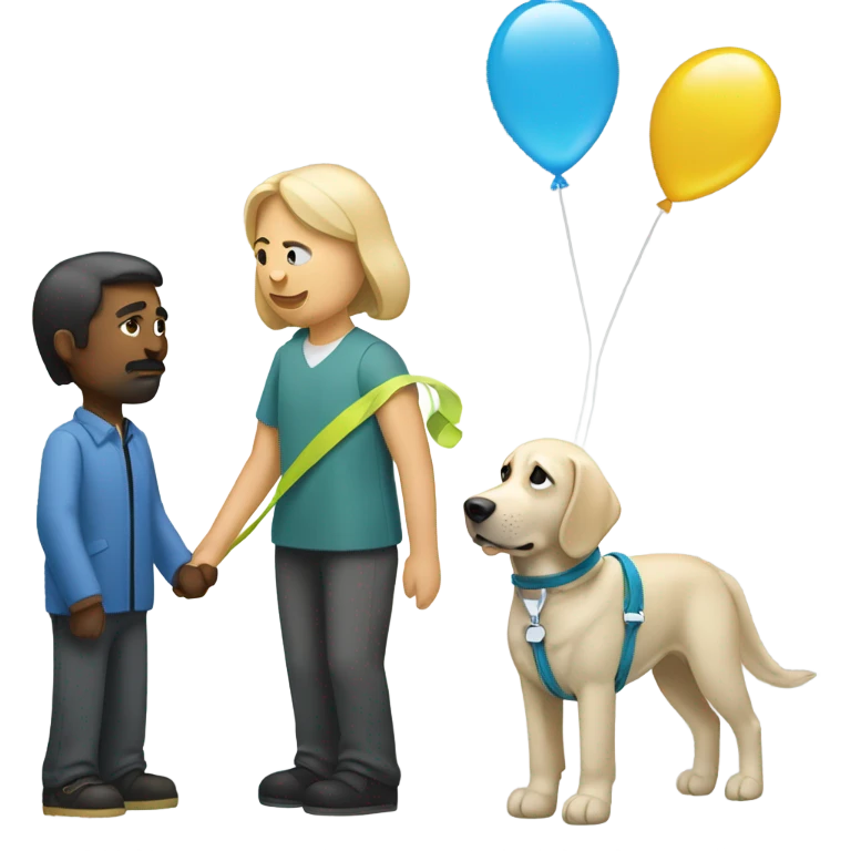 Blind person with guide dog but the guide dog is a balloon animal  emoji