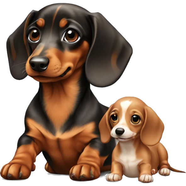dotted miniature dachshund with a baby puppy emoji
