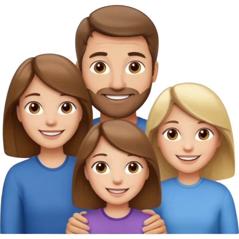 happy white family with one brown hair dad, one brown hair mom, one blonde girl, and one brown hair girl emoji