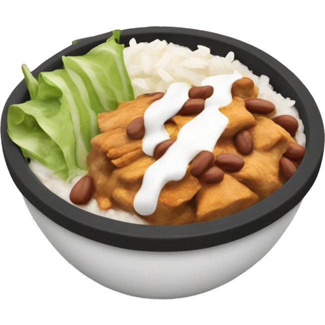 chipotle bowl with chicken, white rice, pinto beans, sour cream, lettuce, cheese emoji